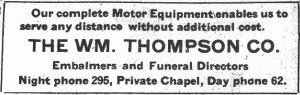 Ad for Thompson Funeral Directors