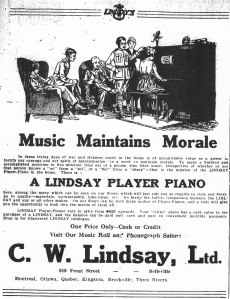 Ad for Lindsay Player Pianos