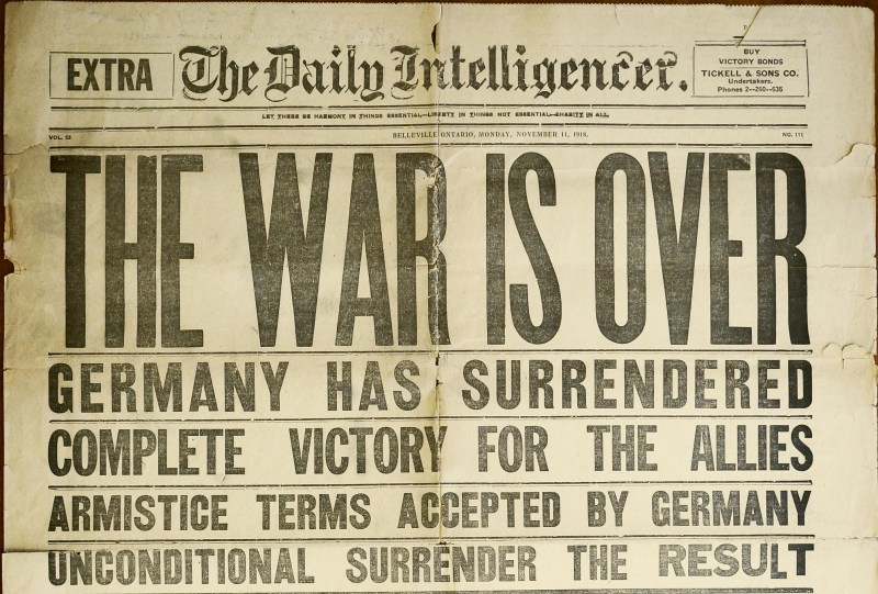Front page of Daily Intelligencer on 11 November 1918