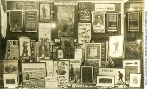Recruiting posters, paintings and photographs are shown in window display at Ritchie's, Belleville, March, 1915  (HC04894 detail)